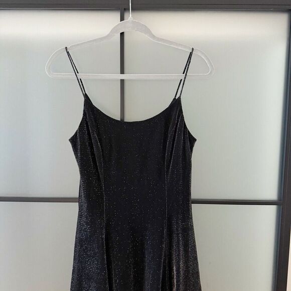 Vintage 80s 90s Black Silver Festive Swing Skater Mini Dress M/L USA Union Made - Picture 7 of 13